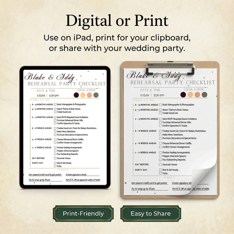 The "Perfect Host" Rehearsal Dinner Planner & Timeline Template